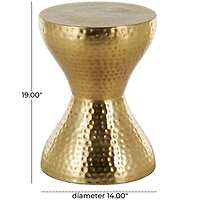18.5" Gold Metal Hammered Accent Table with Hourglass Shape