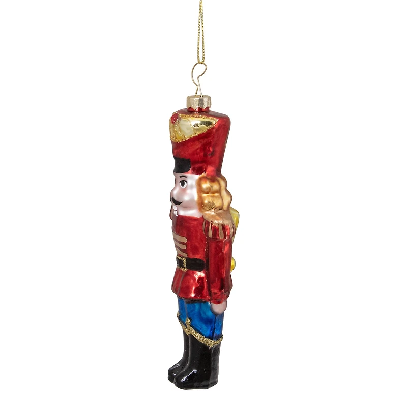 5.5" Shiny Red Nutcracker Soldier Glass Ornament