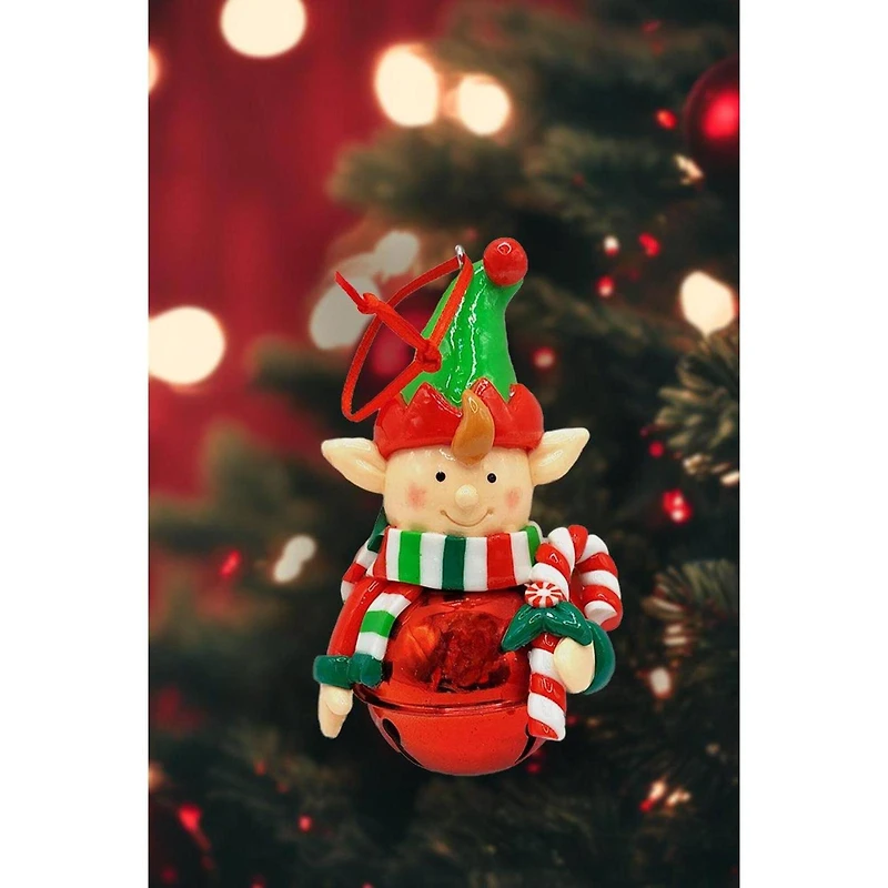 Wizardi 4" Glossy Gingerbread Elf with Candy Cane Christmas Ornament
