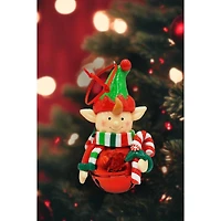 Wizardi 4" Glossy Gingerbread Elf with Candy Cane Christmas Ornament