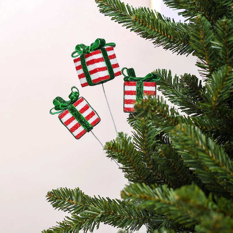 11.75" Red & White Glitter Gift Box Pick by Ashland®