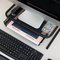 Mind Reader Black Metal Mesh Monitor Stand & Desk Organizer With Storage Drawer