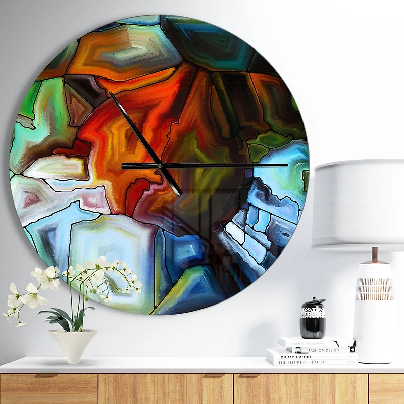 Designart 'Abstract Stained Glass Design Modern Wall Clock