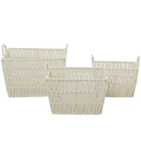 White Cotton Handmade Storage Basket with Handles Set of 3 12", 11", 10"