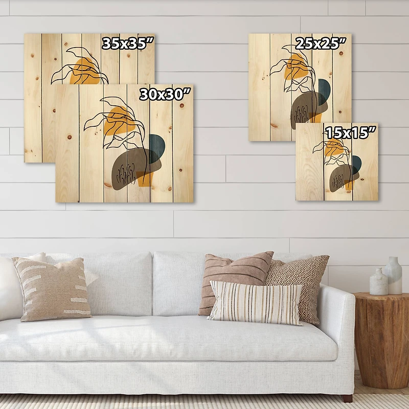 Designart - Abstract Flowers On Minimal Shapes V - Modern Print on Natural Pine Wood