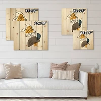 Designart - Abstract Flowers On Minimal Shapes V - Modern Print on Natural Pine Wood