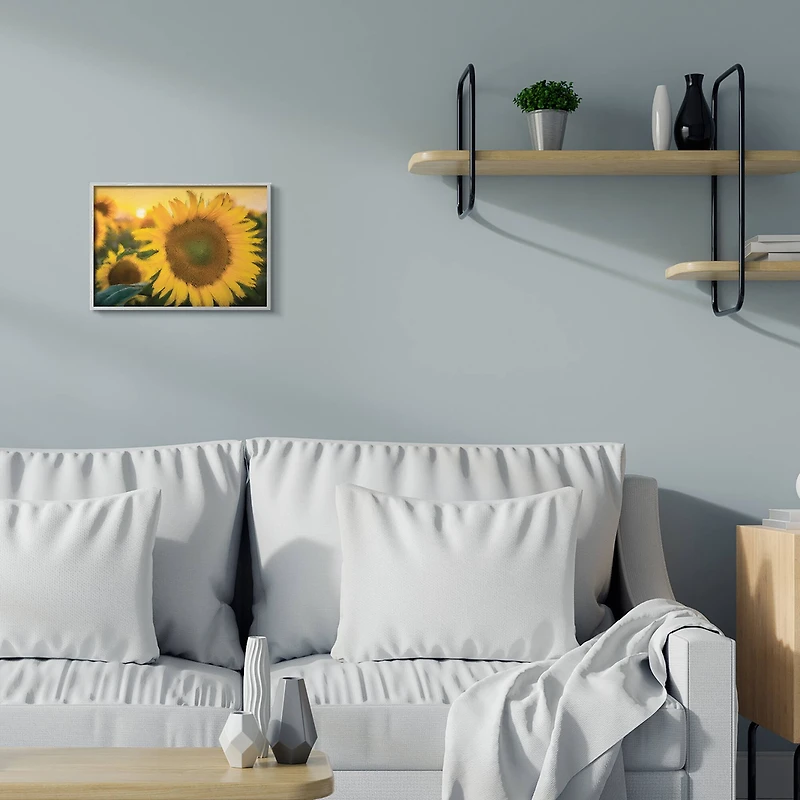 Stupell Industries Sunflower Field Sunrise Realistic Soft Edges in Gray Frame Wall Art
