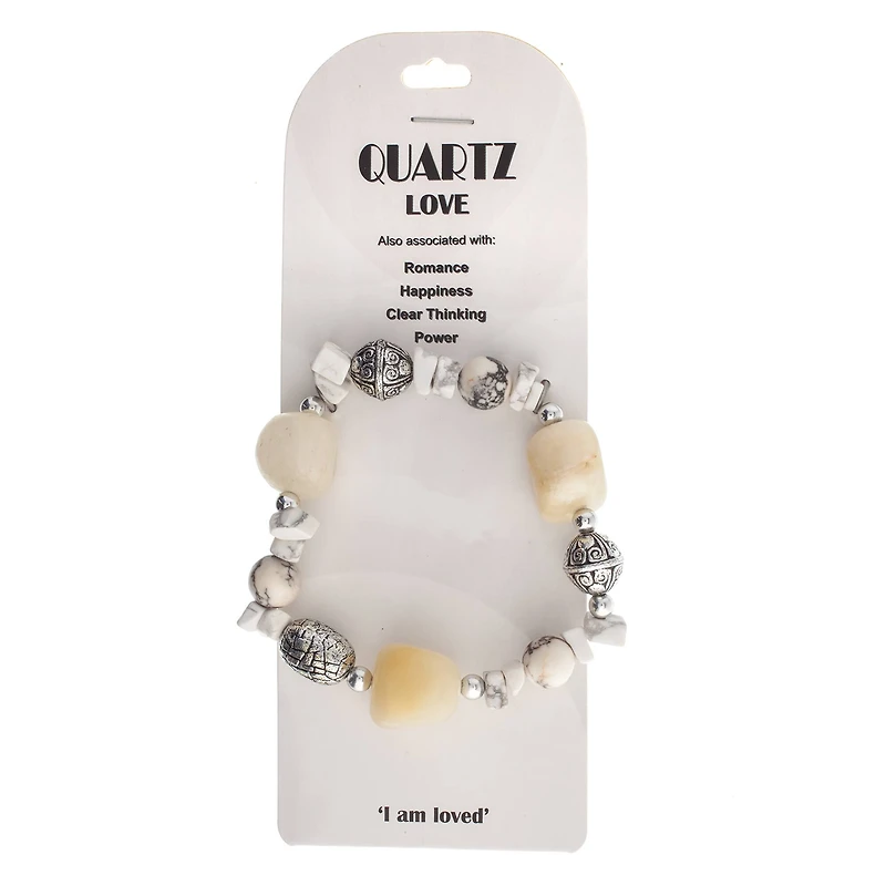 John Bead White Howlite & Crystal Quartz Natural Gemstone Bracelet