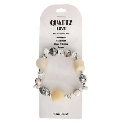 John Bead White Howlite & Crystal Quartz Natural Gemstone Bracelet