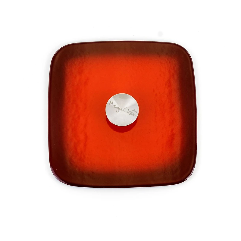 MegaChef 11" Square Red Enamel Cast Iron Grill Pan with Matching Grill Press