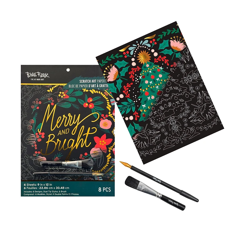 Brea Reese™ 9" x 12" Holiday Motif Scratch Art Paper Pad