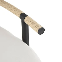 60.25" White Fabric Abstract Upholstered Oval Home Bench with Black Metal Frame & Rope Rod Backrest