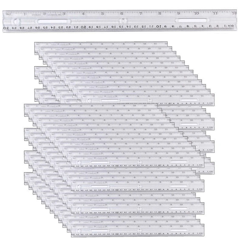 Charles Leonard Clear 12" Plastic Ruler, 48ct.