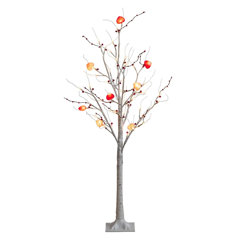 4ft. Pre-Lit Artificial Valentine's Day Twig Tree with 48 Heart Shaped LED Lights and Red Berries