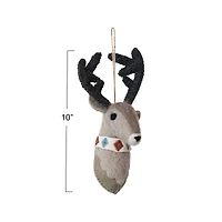 Hello Honey® 10" Handmade Wool Felt Reindeer Head Ornament with Embroidery