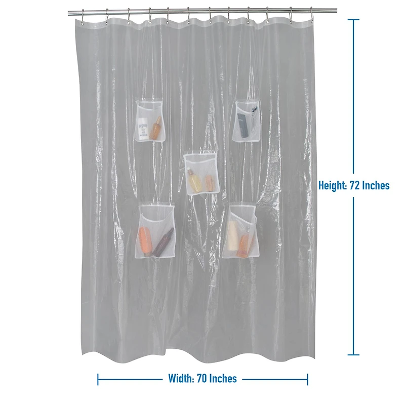 Bath Bliss Heavyweight PEVA Shower Liner with 5 Mesh Pockets