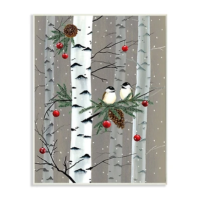 Stupell Industries Birds and Holiday Ornaments Birch Tree Forest Wood Wall Plaque