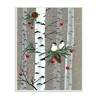 Stupell Industries Birds and Holiday Ornaments Birch Tree Forest Wood Wall Plaque
