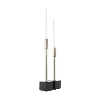 Silver Aluminum Slim Candle Holder with Black Block Base Set