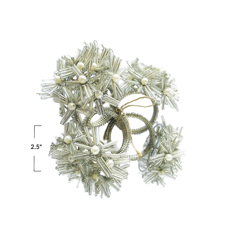 Hello Honey® Silver Glass Beaded Floral Metal Napkin Rings, 4ct.