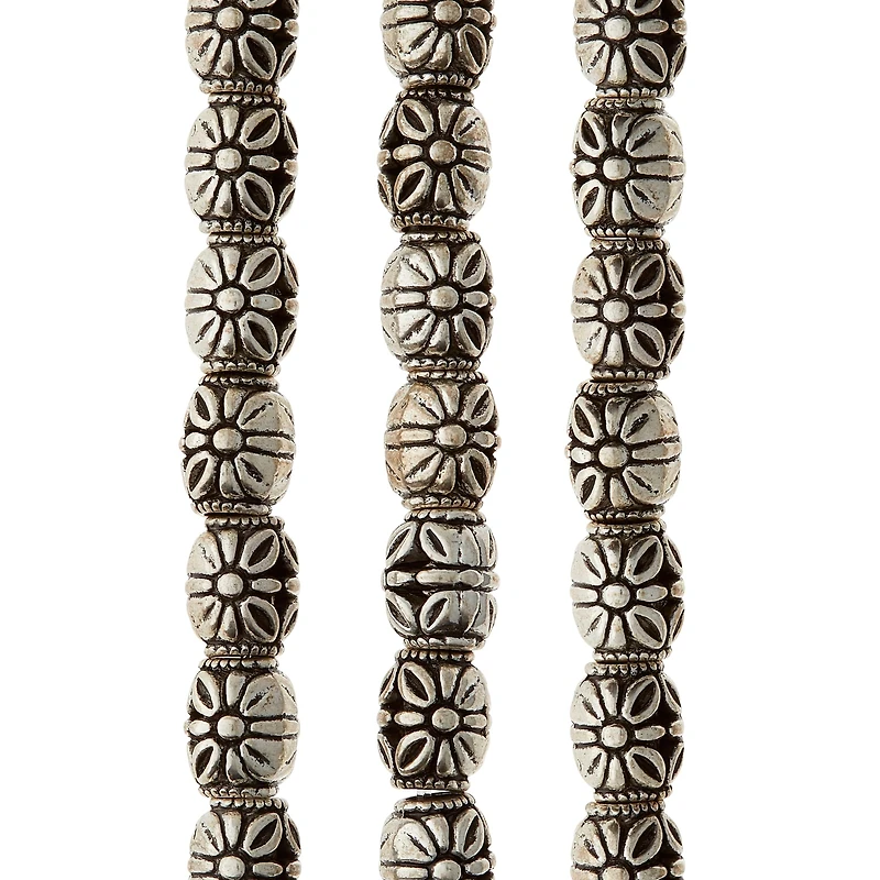Silver-Plated Antique Flower Carved Tube Beads, 10mm by Bead Landing™