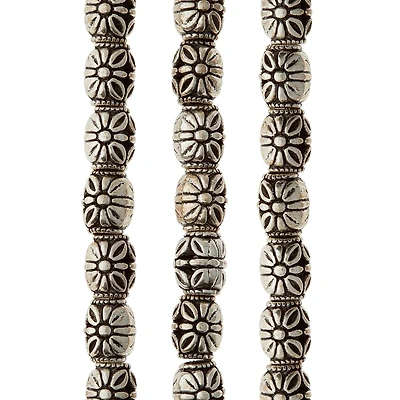 Silver-Plated Antique Flower Carved Tube Beads, 10mm by Bead Landing™