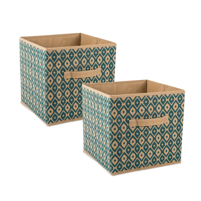 Teal Nonwoven Ikat Polyester Square Cube Set