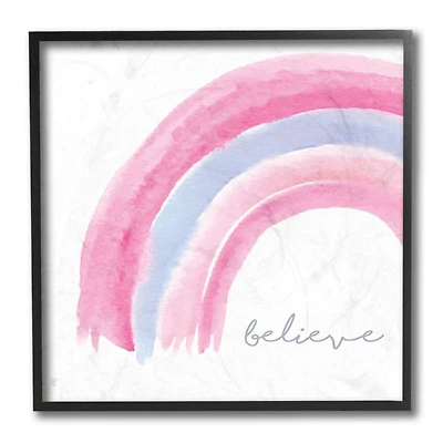 Stupell Industries Pink & Purple Watercolor Rainbow with Believe Text Framed Wall Art