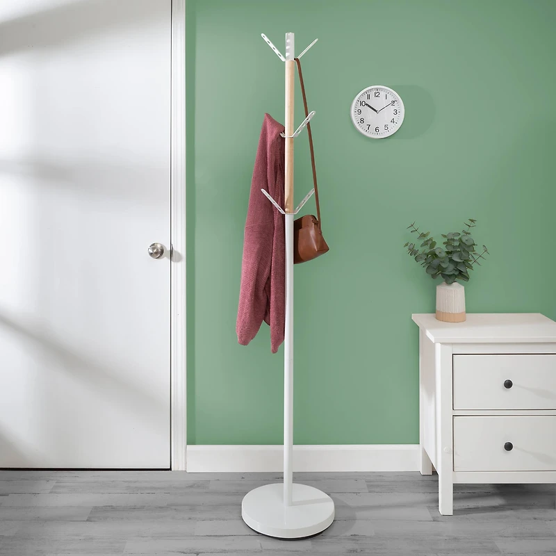 Honey Can Do 70" White Modern Standing Coat Rack