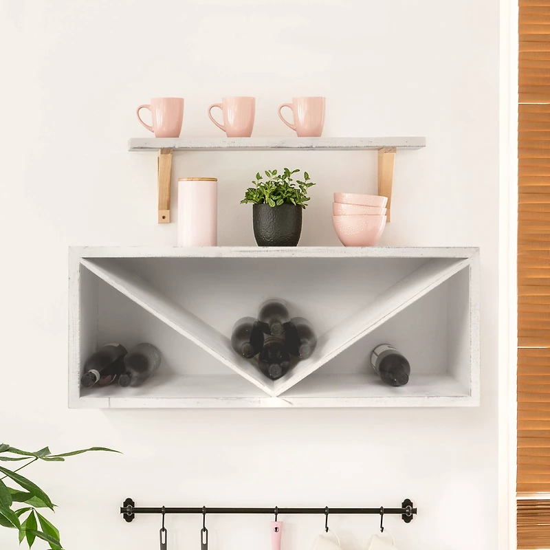 Whitewashed Wooden Wine Bottle Display Rack