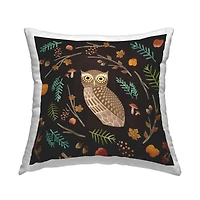 Stupell Industries Brown Owl Various Autumn Plants Throw Pillow