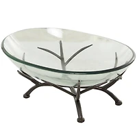 17" Kitchen Glass Serving Bowl with Black Metal Branch Stand