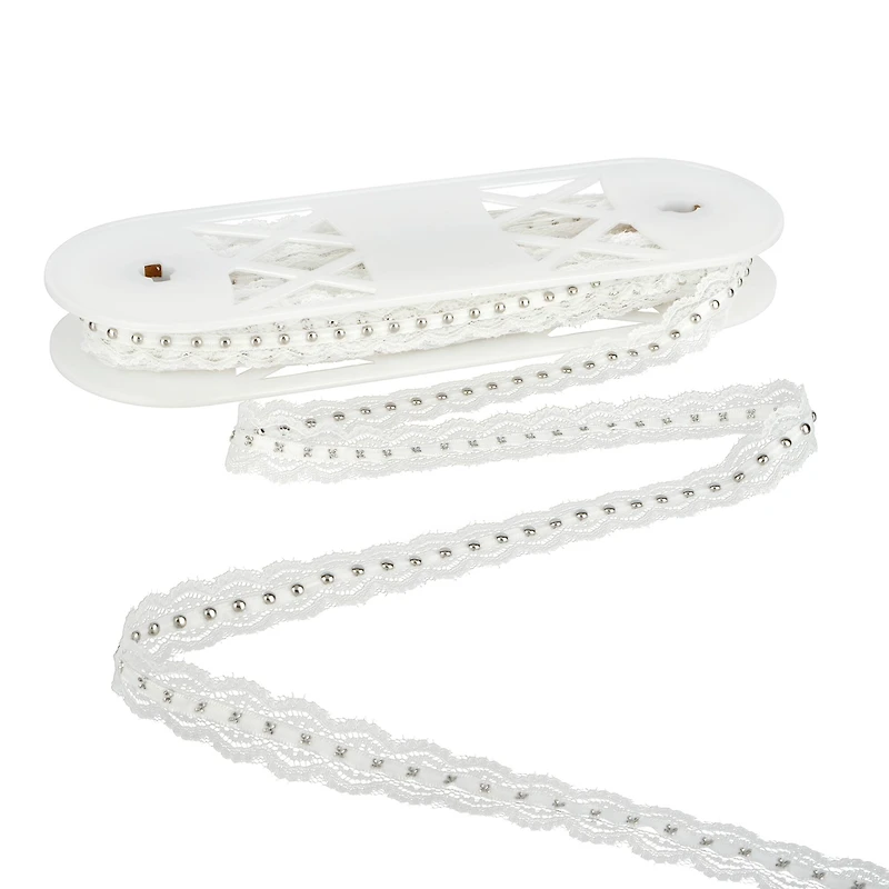 0.75" White Lace Trim with Beads by Celebrate It®