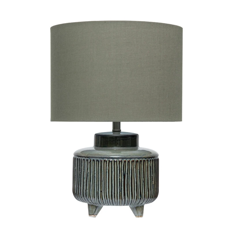 Hello Honey® 17.5" Green Reactive Glaze Footed Debossed Stoneware Table Lamp with Linen Shade