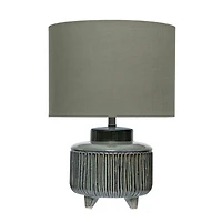 Hello Honey® 17.5" Green Reactive Glaze Footed Debossed Stoneware Table Lamp with Linen Shade