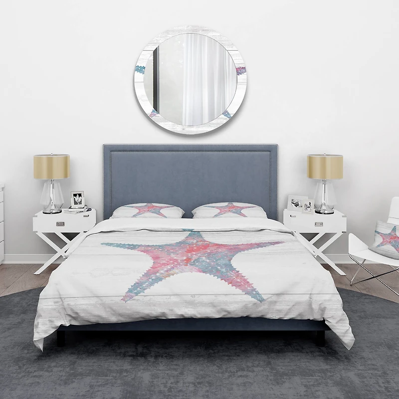 Designart 'Pink Starfish Ocean Life' Coastal Bedding Set
