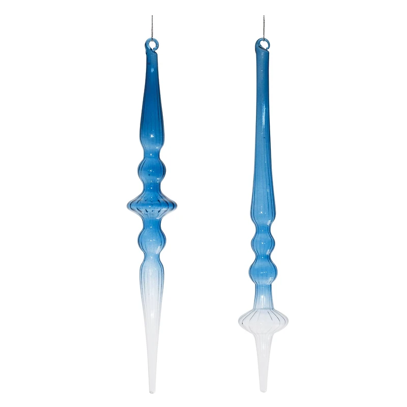 12.5" Blue Ombre Glass Finial Drop Ornament Set