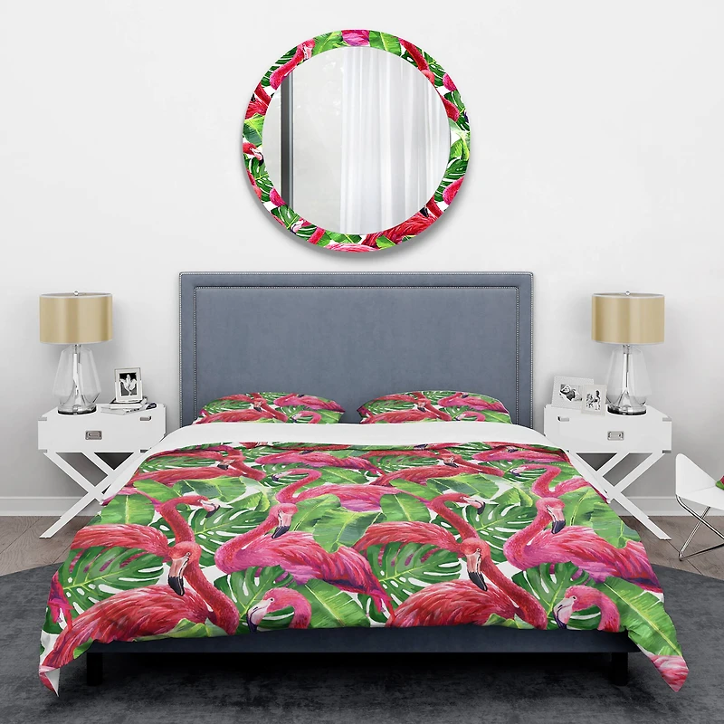 Designart 'Retro Tropical Pink Flamingo' Mid-Century Duvet Cover Set