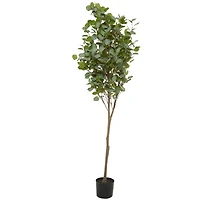 70" Green Faux Foliage Eucalyptus Artificial Tree With Black Plastic Pot
