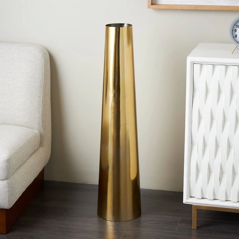 3ft. Gold Stainless Steel Metal Minimalistic Tall Floor Cone Vase