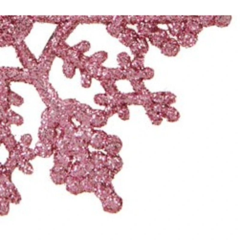 24ct Mauve Pink Glitter Snowflake Ornaments