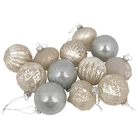 12ct. 3-Finish Champagne & Silver Glass Ornaments