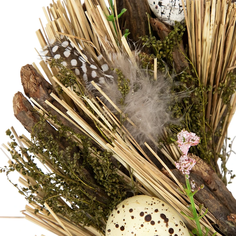 14" Speckled Eggs & Feathers Artificial Easter Wreath