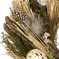 14" Speckled Eggs & Feathers Artificial Easter Wreath