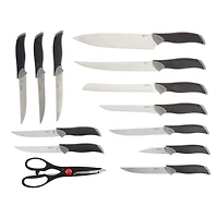 Oster Lindbergh 14 Piece Stainless Steel Cutlery Knife Set with Pine Wood Block