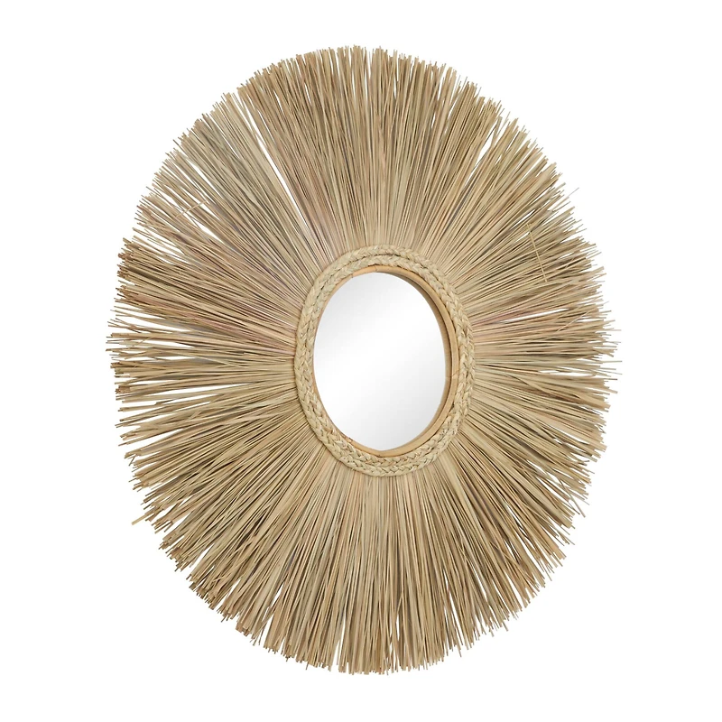 Brown Reed Bohemian Wall Mirror, 32" x 32" x 2"