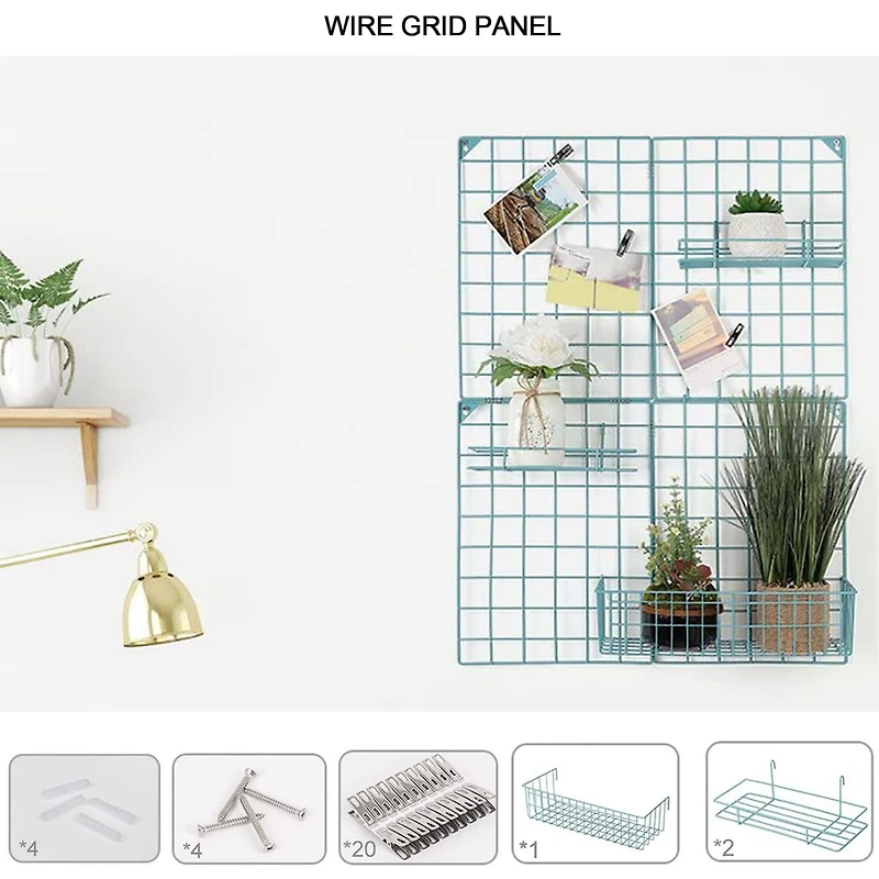 NEX™ Blue Wire Grid Storage Panel with 3 Wire Baskets