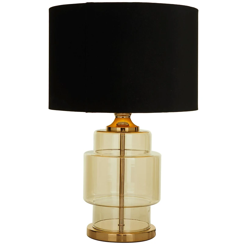 Gold Glass Transparent Base Table Lamp with Drum Shade 15" x 15" x 23"