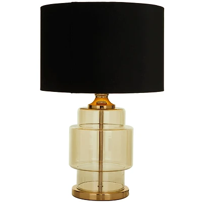 Gold Glass Transparent Base Table Lamp with Drum Shade 15" x 15" x 23"