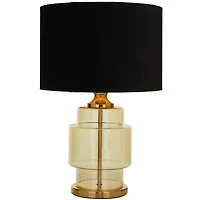 Gold Glass Transparent Base Table Lamp with Drum Shade 15" x 15" x 23"